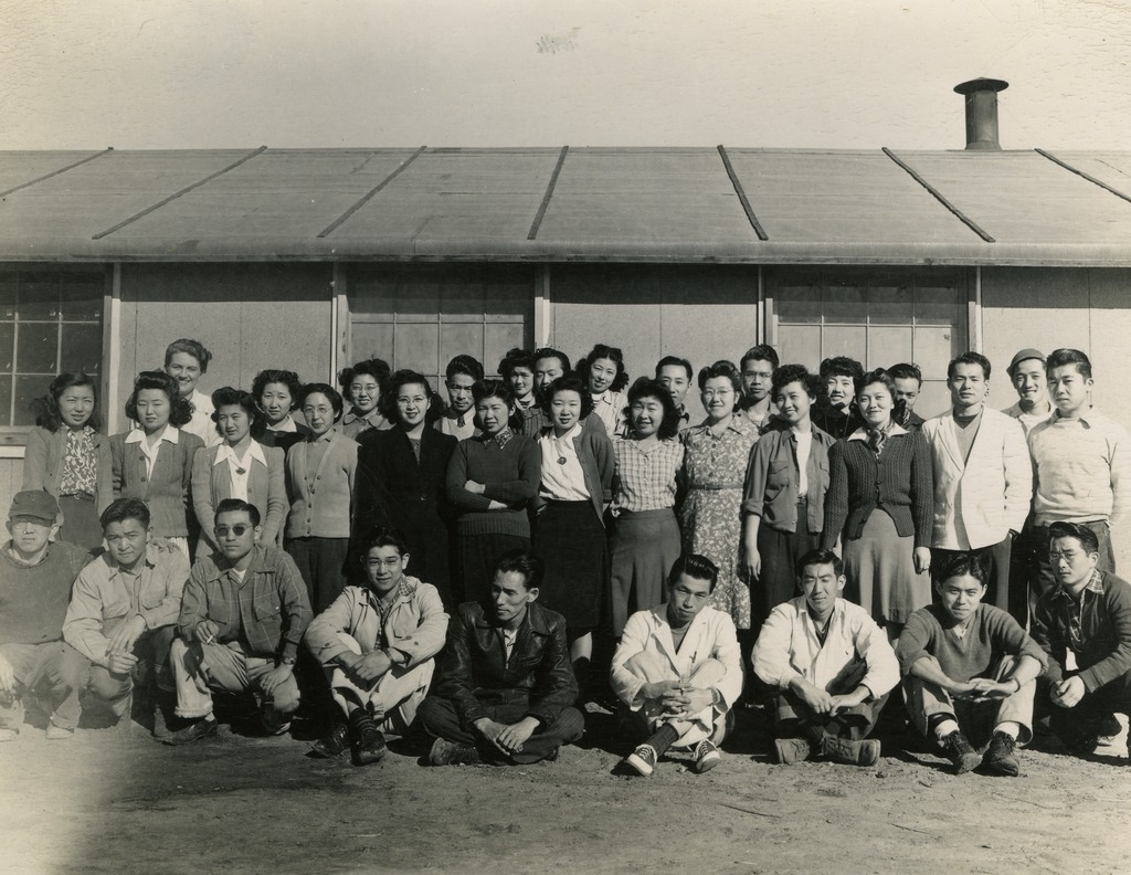 Large group photo of the staff of the Amache Silk Screen Shop